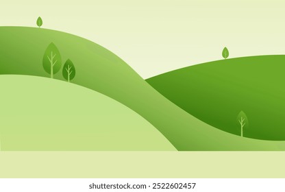 Paisaje geométrico del valle con el tema ecológico en el fondo verde en capas