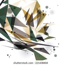 Geometric vector abstract 3D complicated op art backdrop, eps10 conceptual tech illustration, best for web and graphic design. Transparent covering with overlay geometric shaped figures.