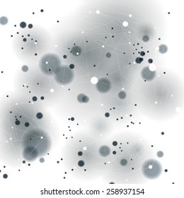 Geometric vector abstract 3D complicated op art backdrop, eps10 internet tech illustration. Transparent covering with overlay figures, black and white connected dots and lines, motion effect.