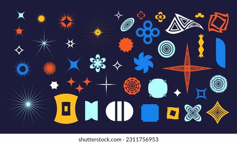 Formas abstractas vectoriales geométricas. Gran colección con varios elementos y estrellas brutales de estilo retro. Ilustración del vector