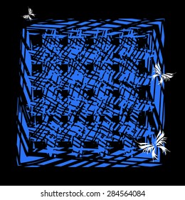 Geometric vector abstraction in blue with butterflies