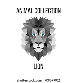 Geometric vector animal blue eyes lion head background