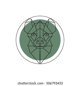 Geometric vector animal hyena head on dark green background.