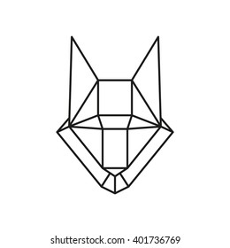 Geometric vector animal wolf head drawn in line or triangle style, suitable for modern tattoo templates, icons or logo elements