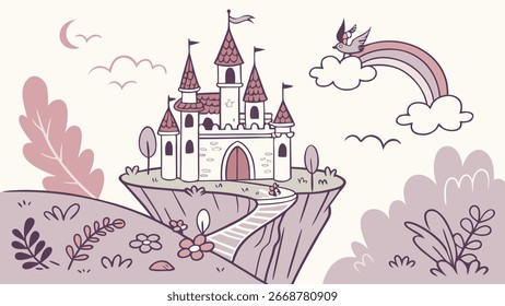 Arte vectorial geométrico de un bosque al atardecer