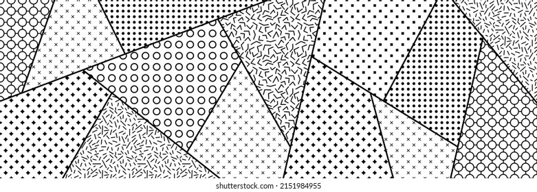 Geometric vector background, banner. Abstract shapes, different textures. 