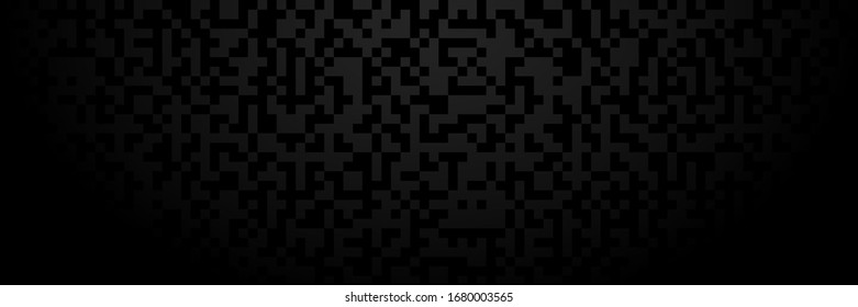 Geometric vector background, banner. Fantasy on the theme of QR code. Dark background with light backlight.