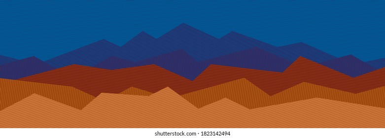 Geometric vector background, banner. Imitation of mountain ranges, different shades, line structure. 