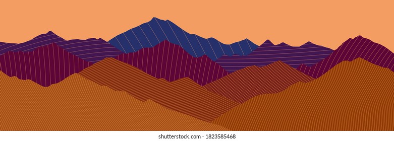 Geometric vector background, banner. Imitation of mountain ranges, different shades, line structure. 