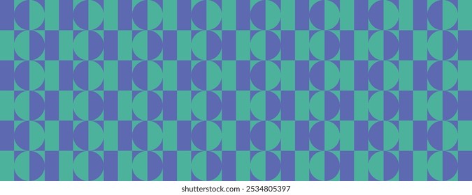 Plano de fundo vetorial geométrico com cores azul e verde. O fundo apresenta um padrão repetitivo com uma textura suave. O azul e o verde dominam. Plano de fundo verde do banner de padrão geométrico retrô.