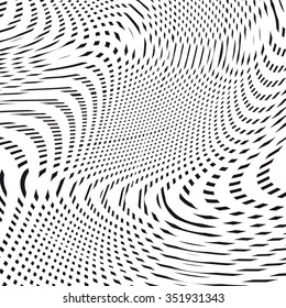 Geometric vector background created with moire technique. Noisy contrast lined tiling with visual effects. 