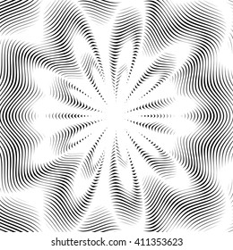 Geometric vector background created with moire technique. Noisy contrast lined tiling with visual effects. 