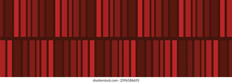 A geometric vector background featuring vertical stripes in various shades of red and dark brown, creating a barcode-like pattern with a modern and minimalistic style.