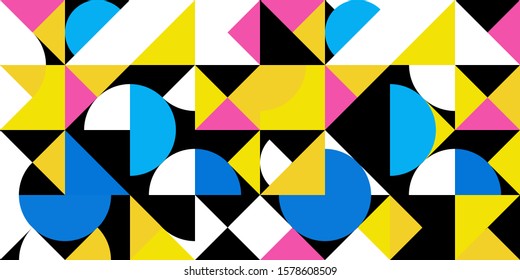 Geometric vector background. illustration colorful wallpaper for template website business design. banner social media advertising. triangle shapes trendy style. blue black yellow pink concept.