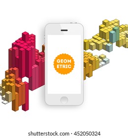 Fondo del vector geométrico.  con Icono de teléfono móvil para presentaciones de negocios, cubierta de aplicaciones y diseño de sitios web.