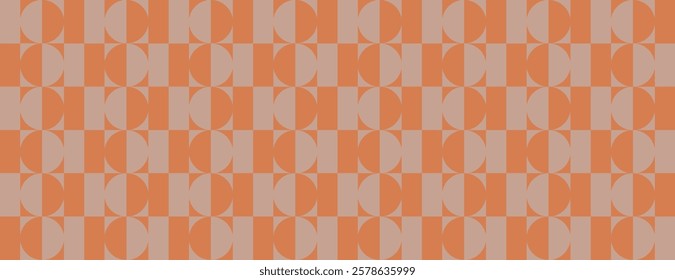 Geometric vector background with orange and beige colors. The background features retro style with repeating circular patterns in orange and beige. Orange colorful retro geometric pattern background.
