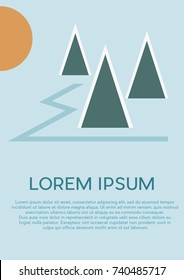 geometric vector background for poster or cover. Mountain, fir and river in flat design