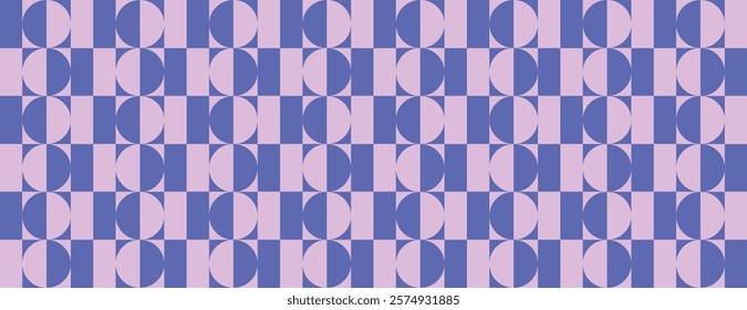 Geometric vector background with purple and pink colors. The background with a repetitive circular pattern with a smooth texture. Purple dominates. Purple retro seamless geometric pattern background.