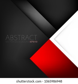 Geometric vector background with red label element overlap layer on black and white space for text and background design