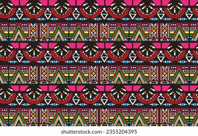 Fondo vectorial geométrico con elementos étnicos tribales sacrales. Tradicionales triángulos formas geométricas gitanas sprites temas tribales tejido de vestir tapiz impresión