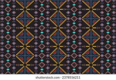 Geometrischer Vektorhintergrund mit sakralen ethnischen Elementen. Traditionelle dreieckige geometrische Formen der Zigeuner formen Sprites Tribal-Themen Bekleidung Stofftapezierdruck