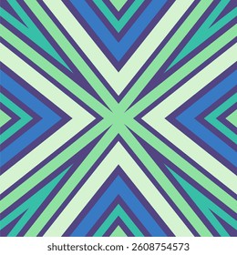 A geometric vector background with symmetrical, radial lines in teal, green, and navy forming an X-shaped pattern.
