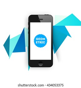 Geometric Vector Background. Triangles Pattern for Business Presentations, Application Cover and Web Site Design. Mobile Phone Icon