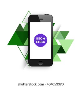 Geometric Vector Background. Triangles Pattern for Business Presentations, Application Cover and Web Site Design. Mobile Phone Icon