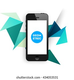 Geometric Vector Background. Triangles Pattern for Business Presentations, Application Cover and Web Site Design. Mobile Phone Icon
