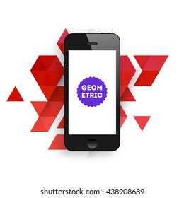 Geometric Vector Background. Triangles Pattern for Business Presentations, Application Cover and Web Site Design. Mobile Phone Icon.