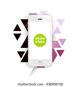 Geometric Vector Background. Triangles Pattern for Business Presentations, Application Cover and Web Site Design. Mobile Phone Icon.