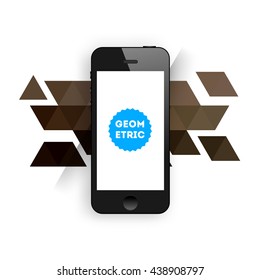 Geometric Vector Background. Triangles Pattern for Business Presentations, Application Cover and Web Site Design. Mobile Phone Icon.