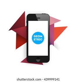 Geometric Vector Background. Triangles Pattern for Business Presentations, Application Cover and Web Site Design. Mobile Phone Icon