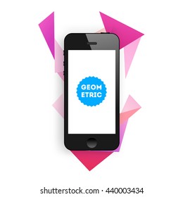 Geometric Vector Background. Triangles Pattern for Business Presentations, Application Cover and Web Site Design. Mobile Phone Icon
