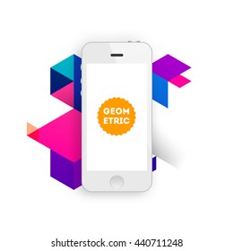Geometric Vector Background. Triangles Pattern for Business Presentations, Application Cover and Web Site Design. Mobile Phone Icon