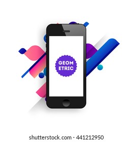 Geometric Vector Background. Triangles Pattern for Business Presentations, Application Cover and Web Site Design. Mobile Phone Icon