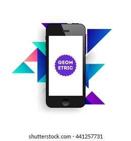 Geometric Vector Background. Triangles Pattern for Business Presentations, Application Cover and Web Site Design. Mobile Phone Icon