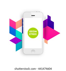 Geometric Vector Background. Triangles Pattern for Business Presentations, Application Cover and Web Site Design. Mobile Phone Icon