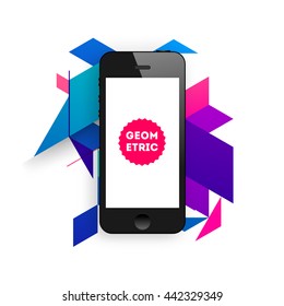 Geometric Vector Background. Triangles Pattern for Business Presentations, Application Cover and Web Site Design. Mobile Phone Icon