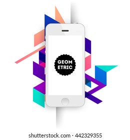 Geometric Vector Background. Triangles Pattern for Business Presentations, Application Cover and Web Site Design. Mobile Phone Icon