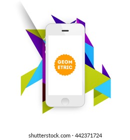 Geometric Vector Background. Triangles Pattern for Business Presentations, Application Cover and Web Site Design. Mobile Phone Icon