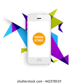 Geometric Vector Background. Triangles Pattern for Business Presentations, Application Cover and Web Site Design. Mobile Phone Icon
