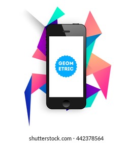 Geometric Vector Background. Triangles Pattern for Business Presentations, Application Cover and Web Site Design. Mobile Phone Icon