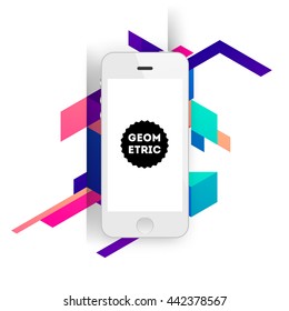 Fondo del vector geométrico. Patrón de triángulos para presentaciones empresariales, cubierta de aplicaciones y diseño de sitios web. Icono de teléfono móvil