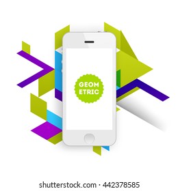 Geometric Vector Background. Triangles Pattern for Business Presentations, Application Cover and Web Site Design. Mobile Phone Icon