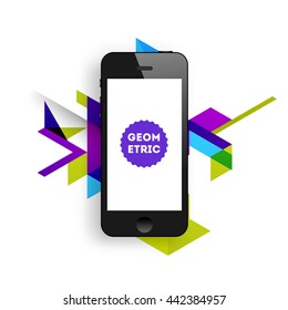 Geometric Vector Background. Triangles Pattern for Business Presentations, Application Cover and Web Site Design. Mobile Phone Icon
