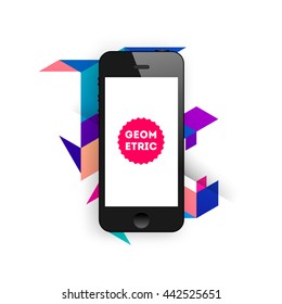 Geometric Vector Background. Triangles Pattern for Business Presentations, Application Cover and Web Site Design. Mobile Phone Icon