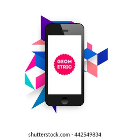 Geometric Vector Background. Triangles Pattern for Business Presentations, Application Cover and Web Site Design. Mobile Phone Icon