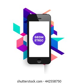 Geometric Vector Background. Triangles Pattern for Business Presentations, Application Cover and Web Site Design. Mobile Phone Icon