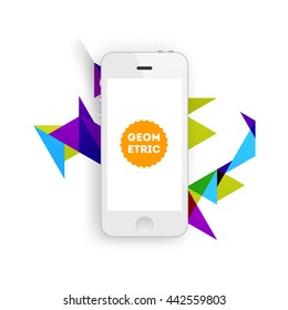 Geometric Vector Background. Triangles Pattern for Business Presentations, Application Cover and Web Site Design. Mobile Phone Icon